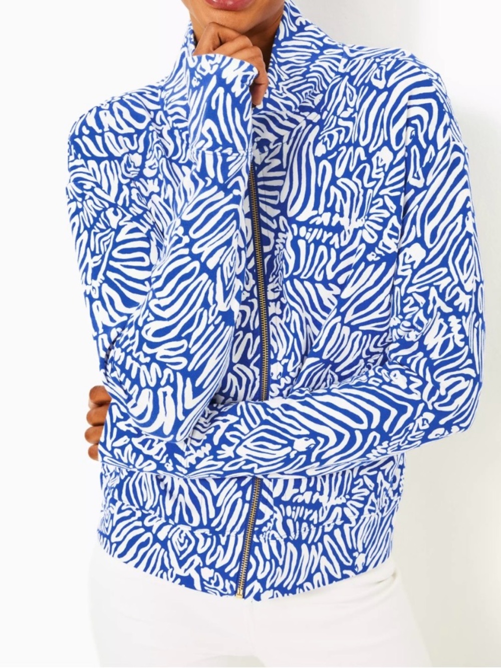 Lilly Pulitzer Blue & White Print Zip Bomber Jacket